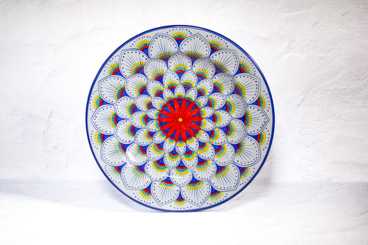 Intreccio Round Serving Platter – White with Blue Rim