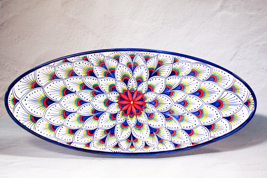 Intreccio Oval Serving Platter – White with Blue Rim